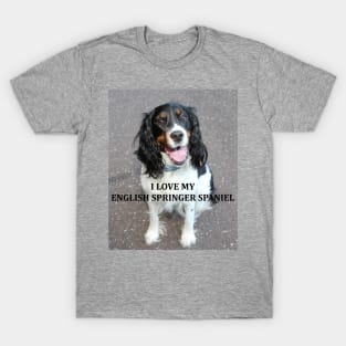 english springer spaniel black white tan love with picture T-Shirt